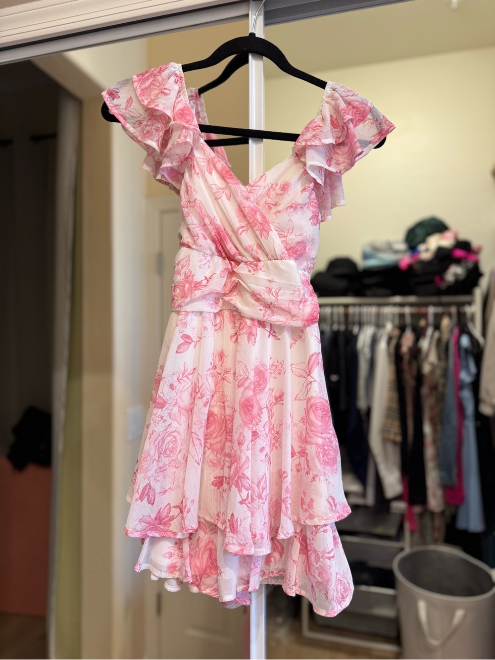 Altar'd State Pink Floral Ruffle V-Neck Mini Skort